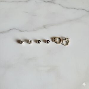 Stainless Steel Silver Stud and Heart Earrings Set